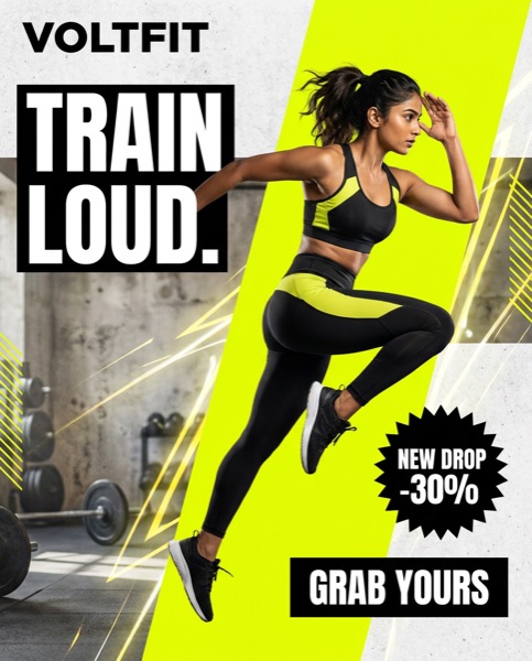Meta ad creative with offer for activewear brand