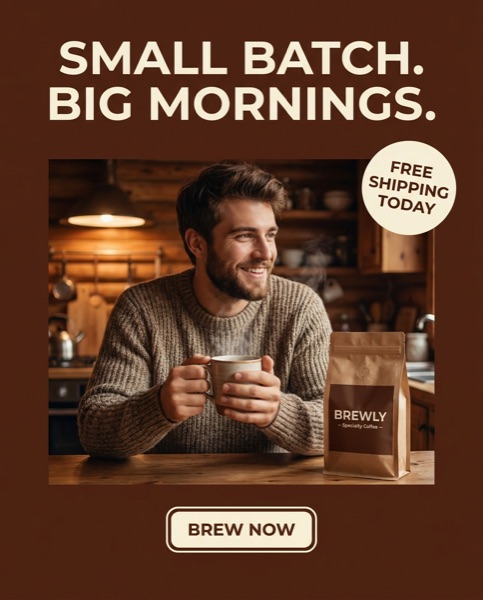 Meta ad creative with offer for coffee brand