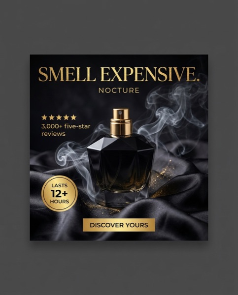 Meta ad creative with reviews for perfume brand