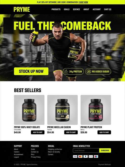 Sports nutrition brand homepage design