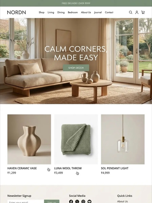 Home decor brand homepage design