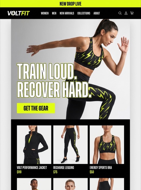 Activewear brand homepage design