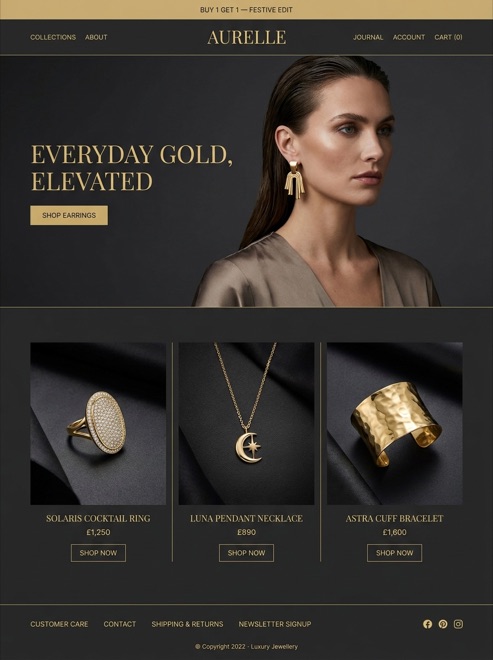 Jewellery brand homepage design