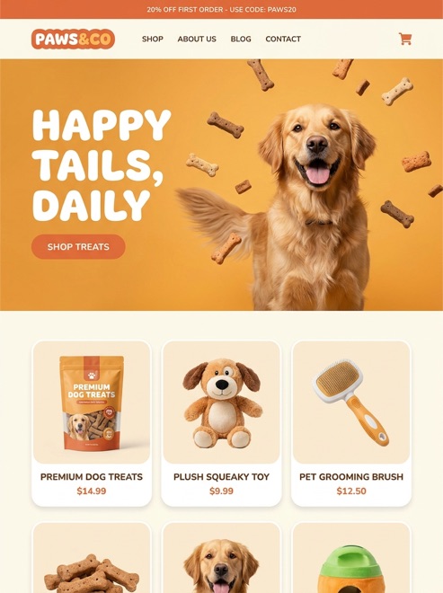 Pet care brand homepage design