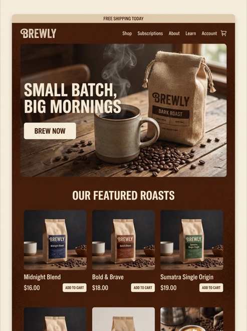 Coffee brand homepage design