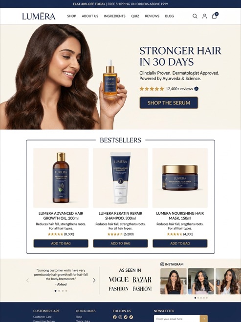 Haircare brand homepage design